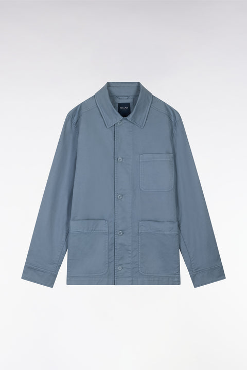 Grey stretch cotton overshirt with patch pockets - Image 2