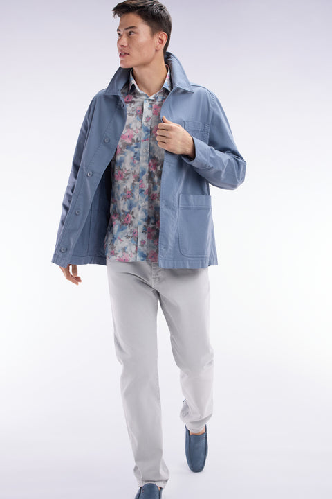 Grey stretch cotton overshirt with patch pockets - Image 3