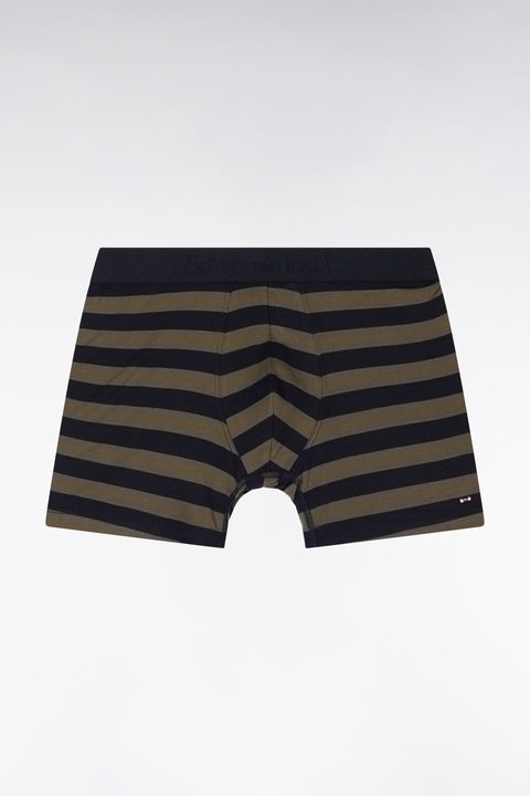 Boxer en jersey de coton stretch cerclé marine et kaki - Image 1