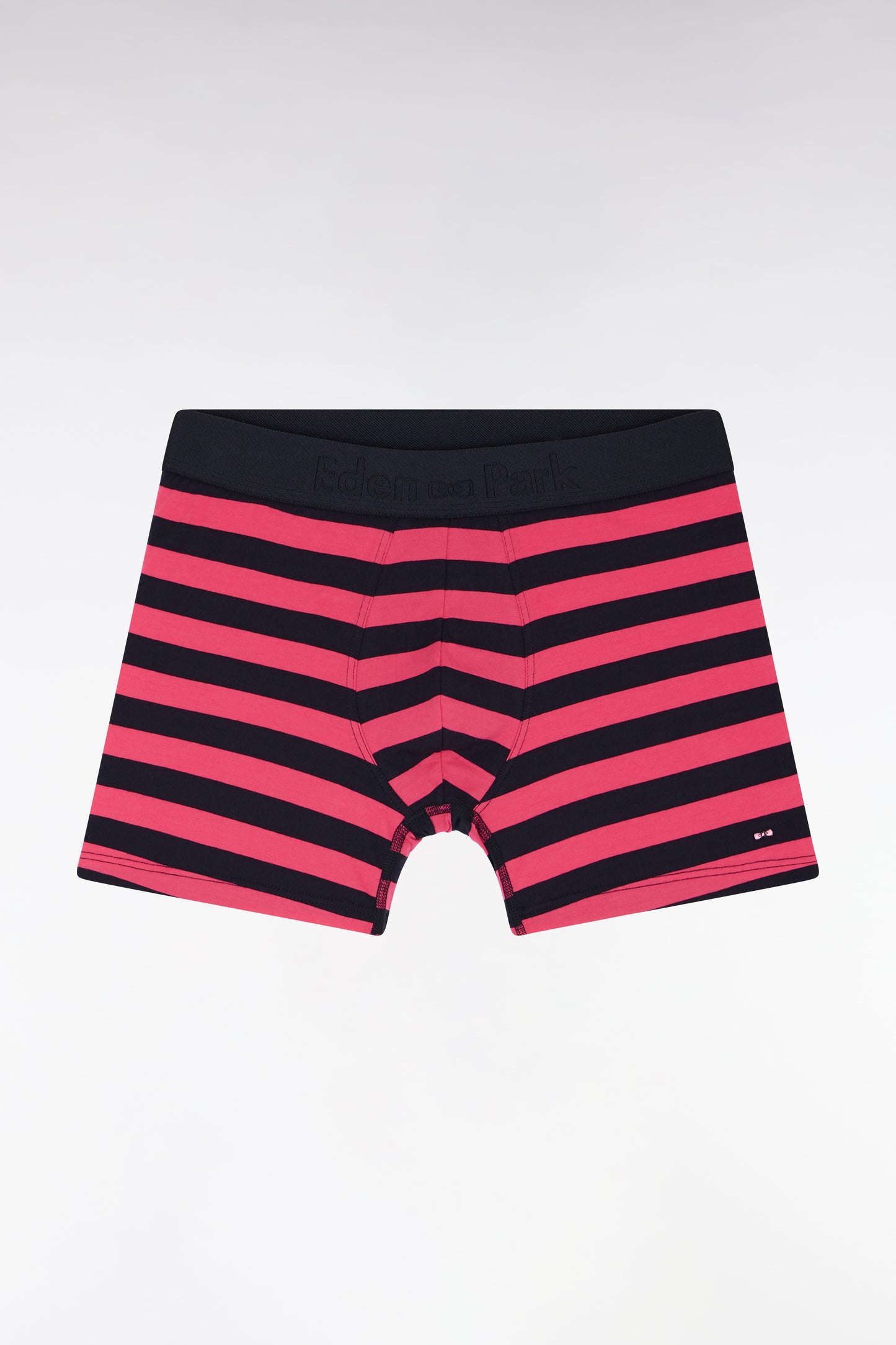 Boxer shorts in stretch cotton jersey with navy and fuchsia stripes