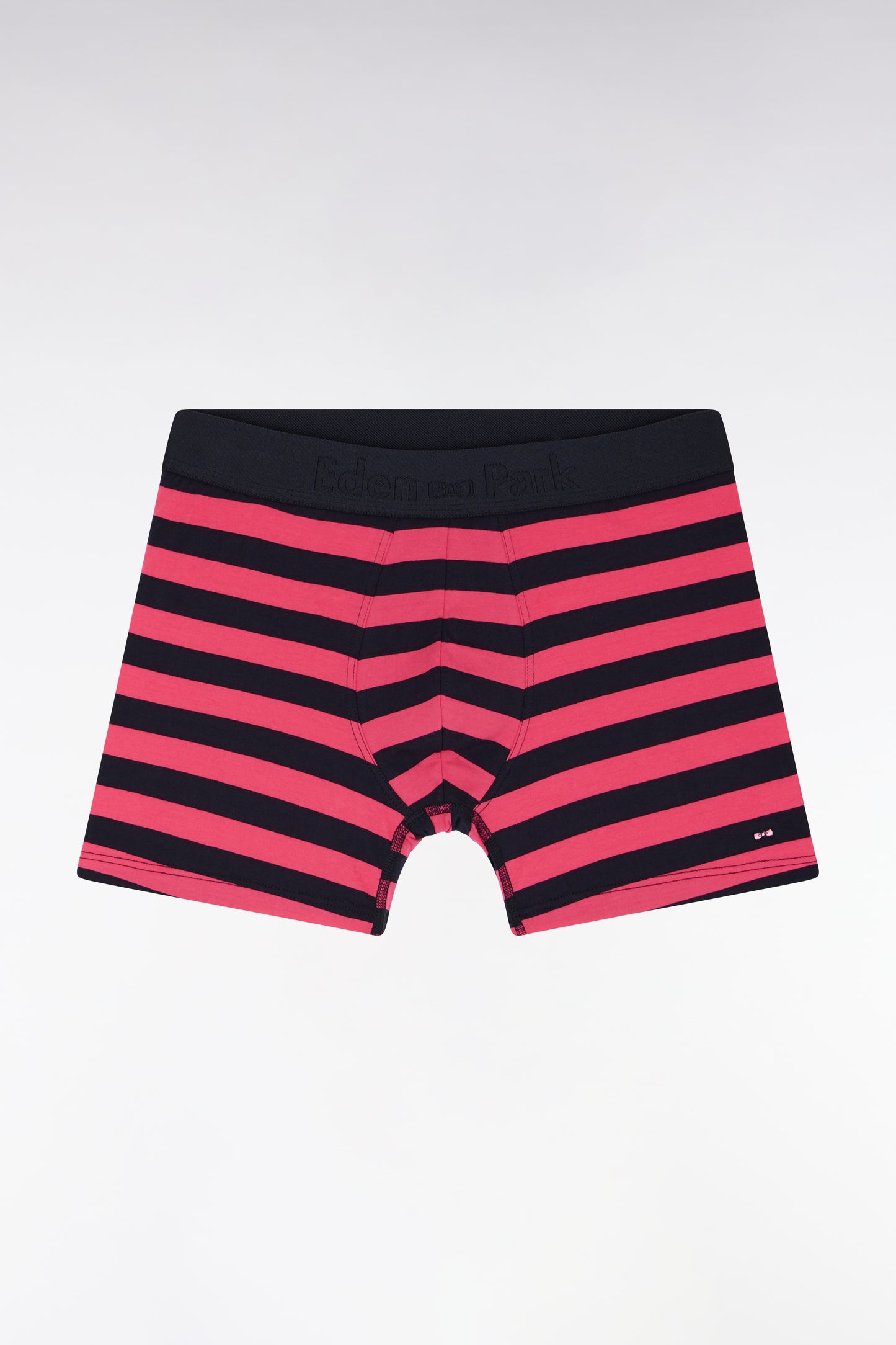 Boxer en jersey de coton stretch cerclé marine et fuchsia