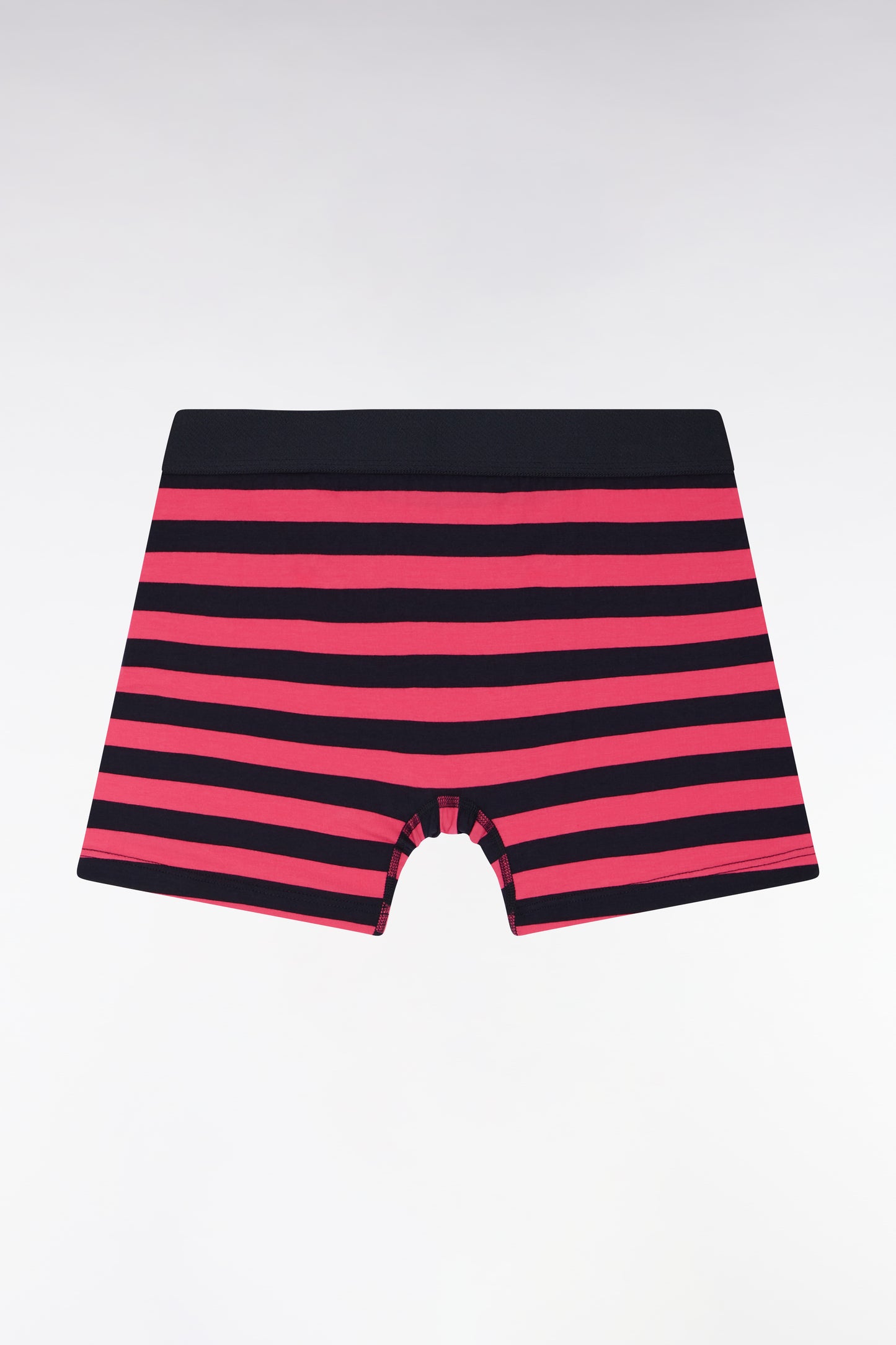 Boxer shorts in stretch cotton jersey with navy and fuchsia stripes