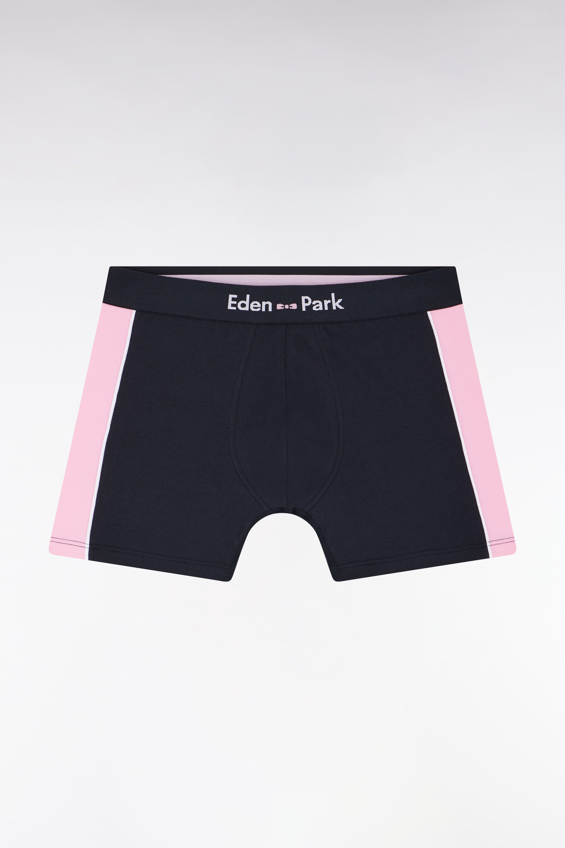 Boxer en jersey de coton stretch marine détails roses