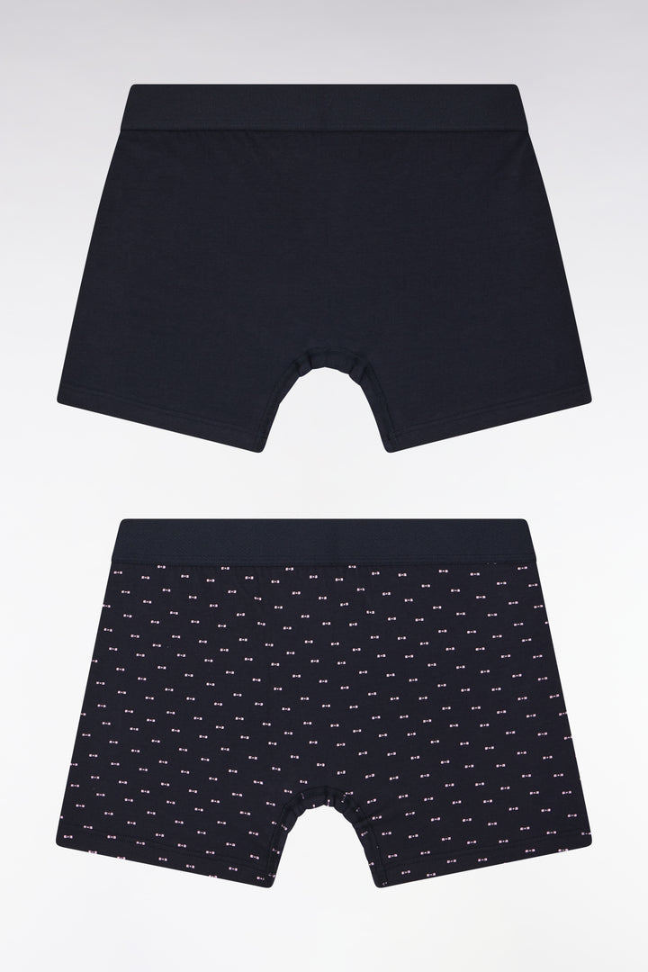 Lot de deux boxers unis et imprimés en jersey de coton stretch marine