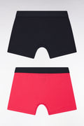 Lot de deux boxers en jersey de coton stretch marine et fuchsia