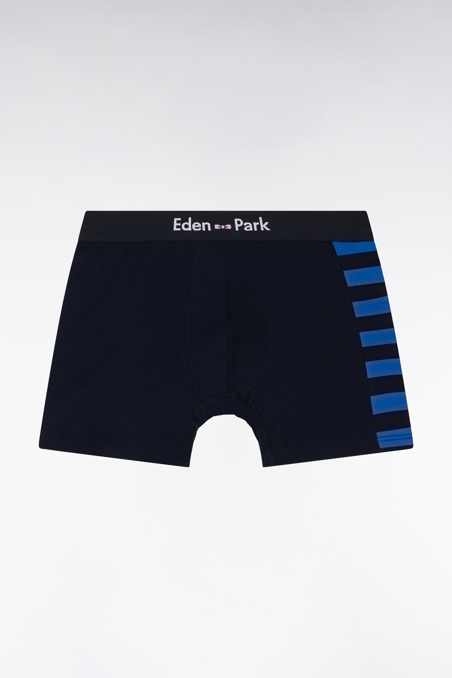 Set of two boxer shorts in navy and blue stretch cotton jersey with circled details