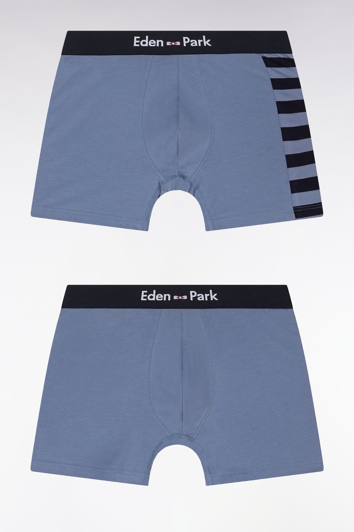 Set of two boxer shorts in navy and grey stretch cotton jersey with hooped details