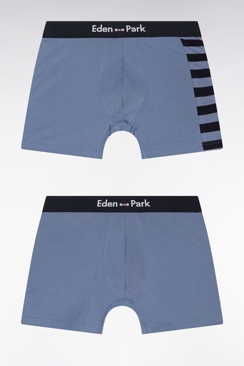 Set of two boxer shorts in navy and grey stretch cotton jersey with hooped details - Image 1