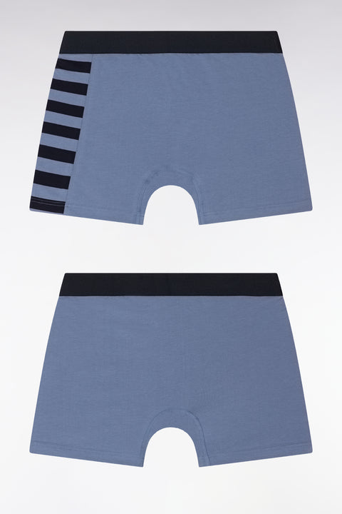 Set of two boxer shorts in navy and grey stretch cotton jersey with hooped details - Image 2