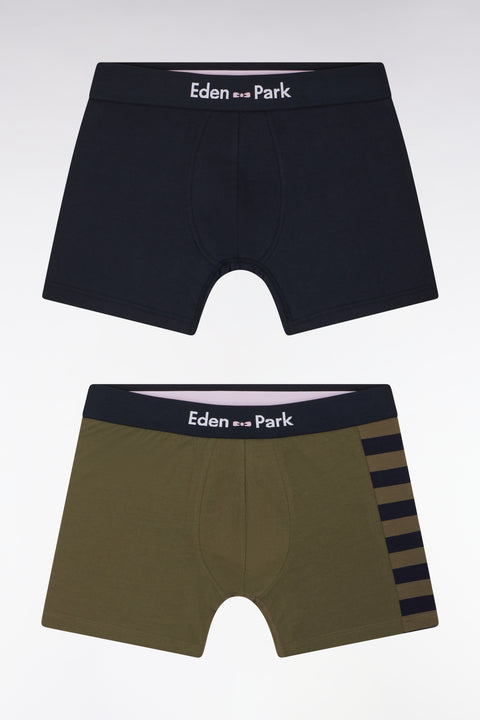 Lot de deux boxers en jersey de coton stretch marine et kaki détails cerclés - Image 1