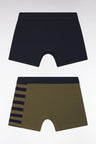 Lot de deux boxers en jersey de coton stretch marine et kaki détails cerclés