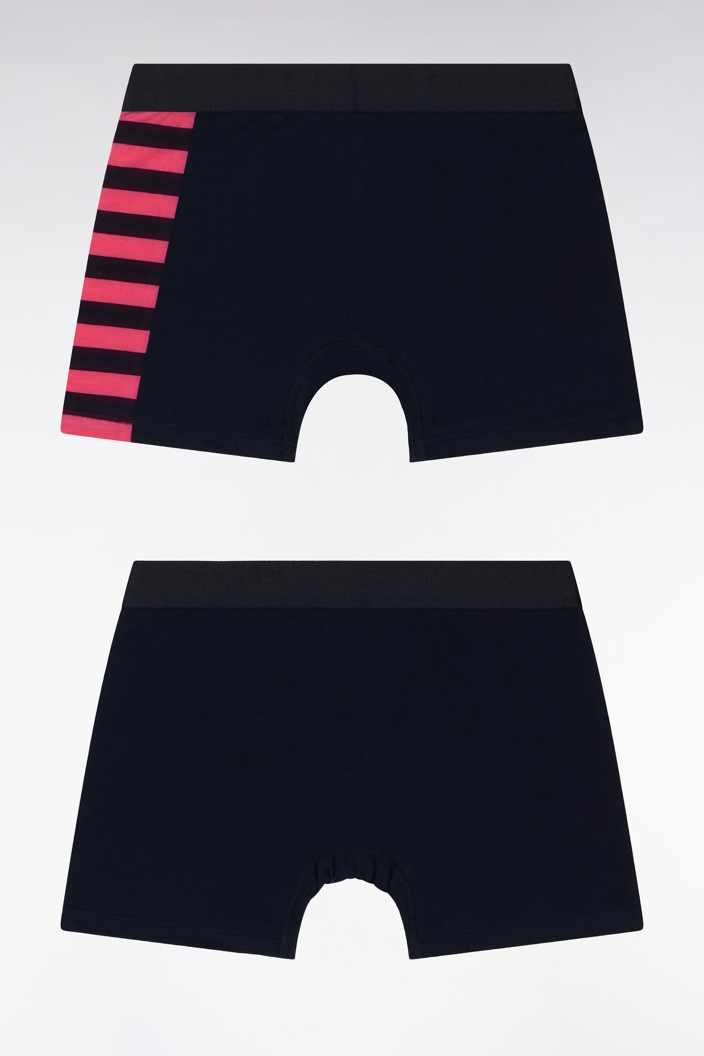 Lot de deux boxers en jersey de coton stretch marine et fuchsia détails cerclés