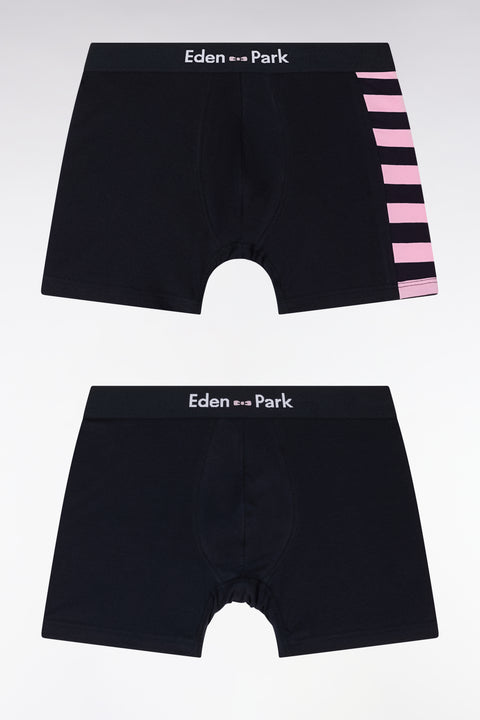 Lot de deux boxers en jersey de coton stretch marine et rose détails cerclés - Image 1