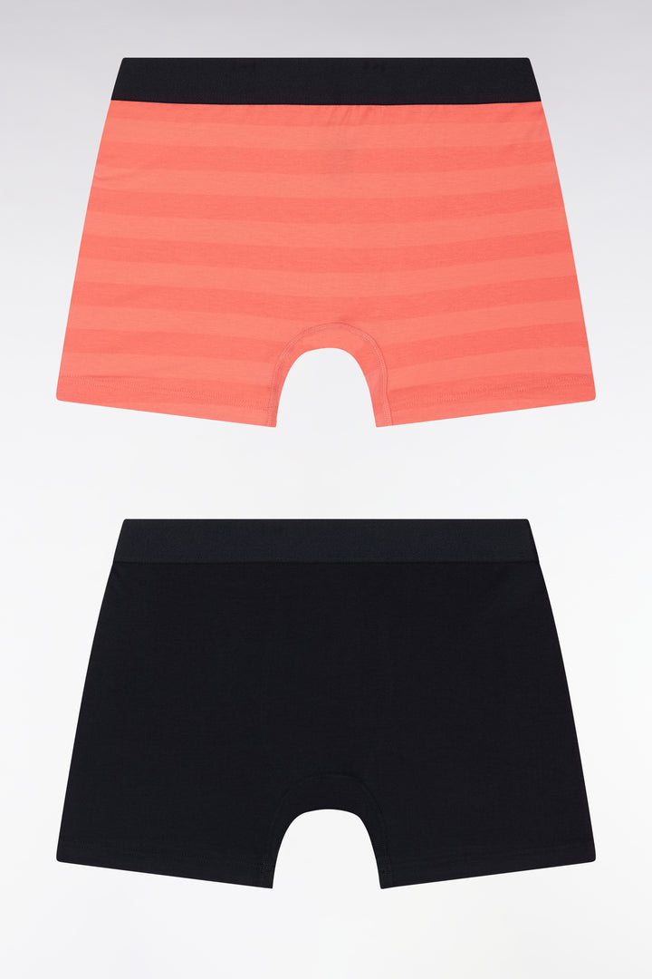 Lot de deux boxers en jersey de coton stretch marine et cerclé corail