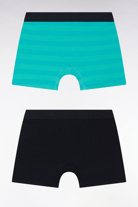 Lot de deux boxers en jersey de coton stretch marine et cerclé vert - Image 2