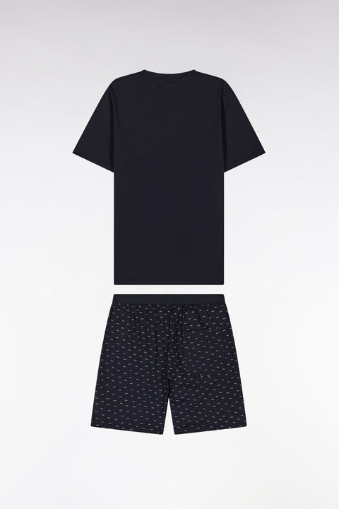 Short pyjamas in navy cotton jersey shorts with micropatterns - Image 2