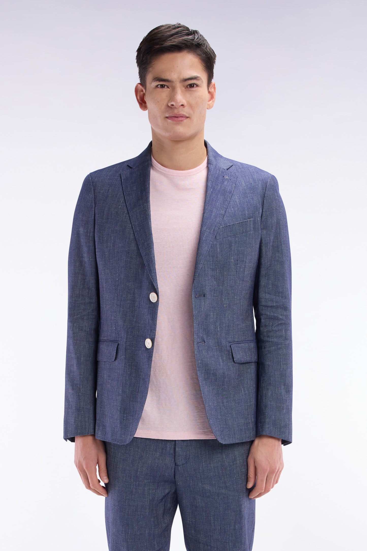 Navy linen and stretch cotton suit jacket