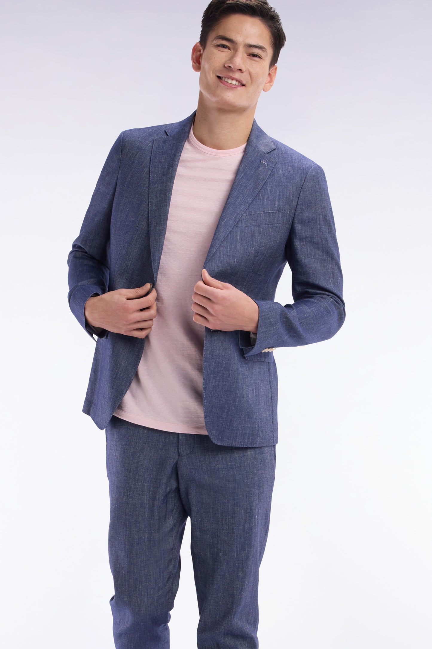 Navy linen and stretch cotton suit jacket