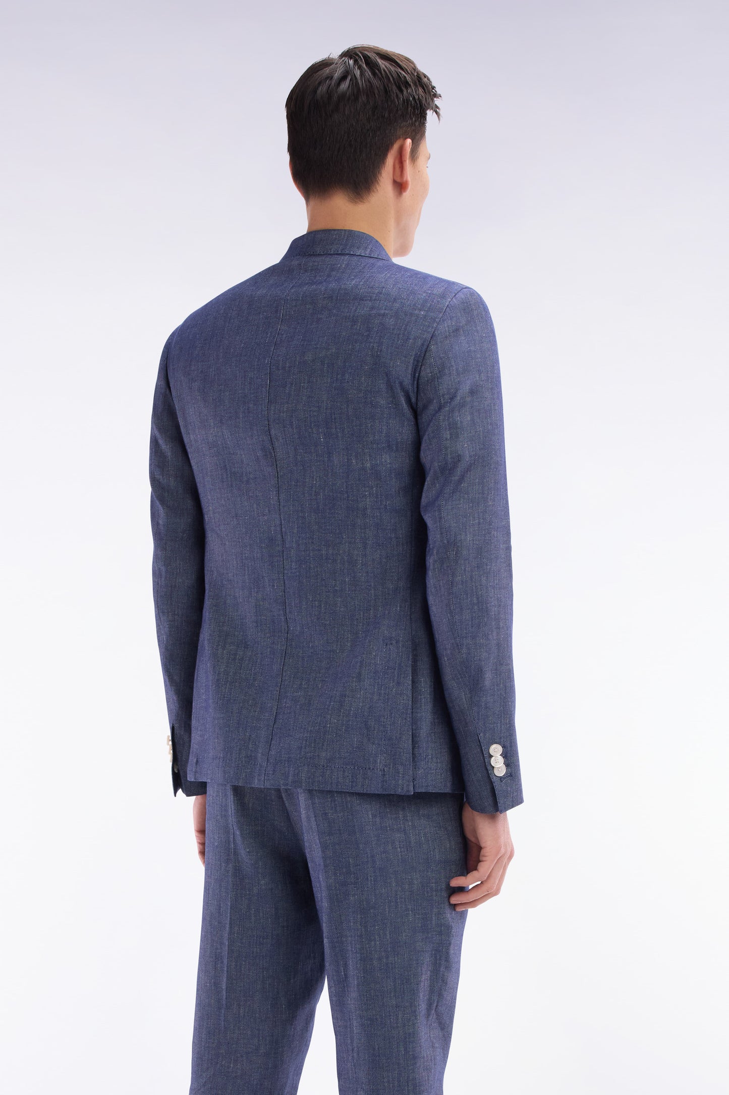 Navy linen and stretch cotton suit jacket