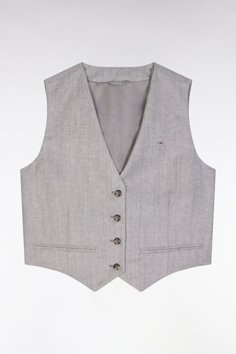 Grey suit waistcoat in linen and wool twill with herringbone pattern - Image 2