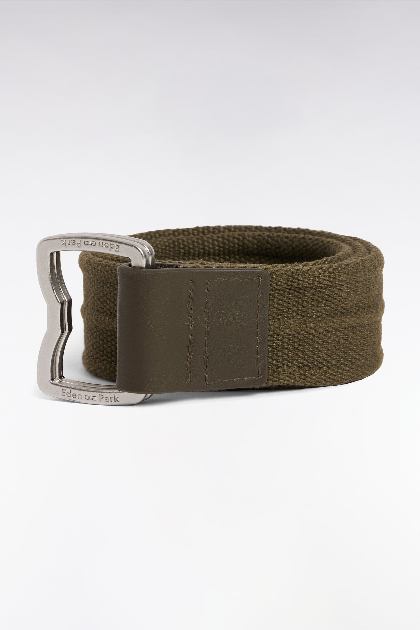 Ceinture en cuir et textile kaki à boucle nœud papillon