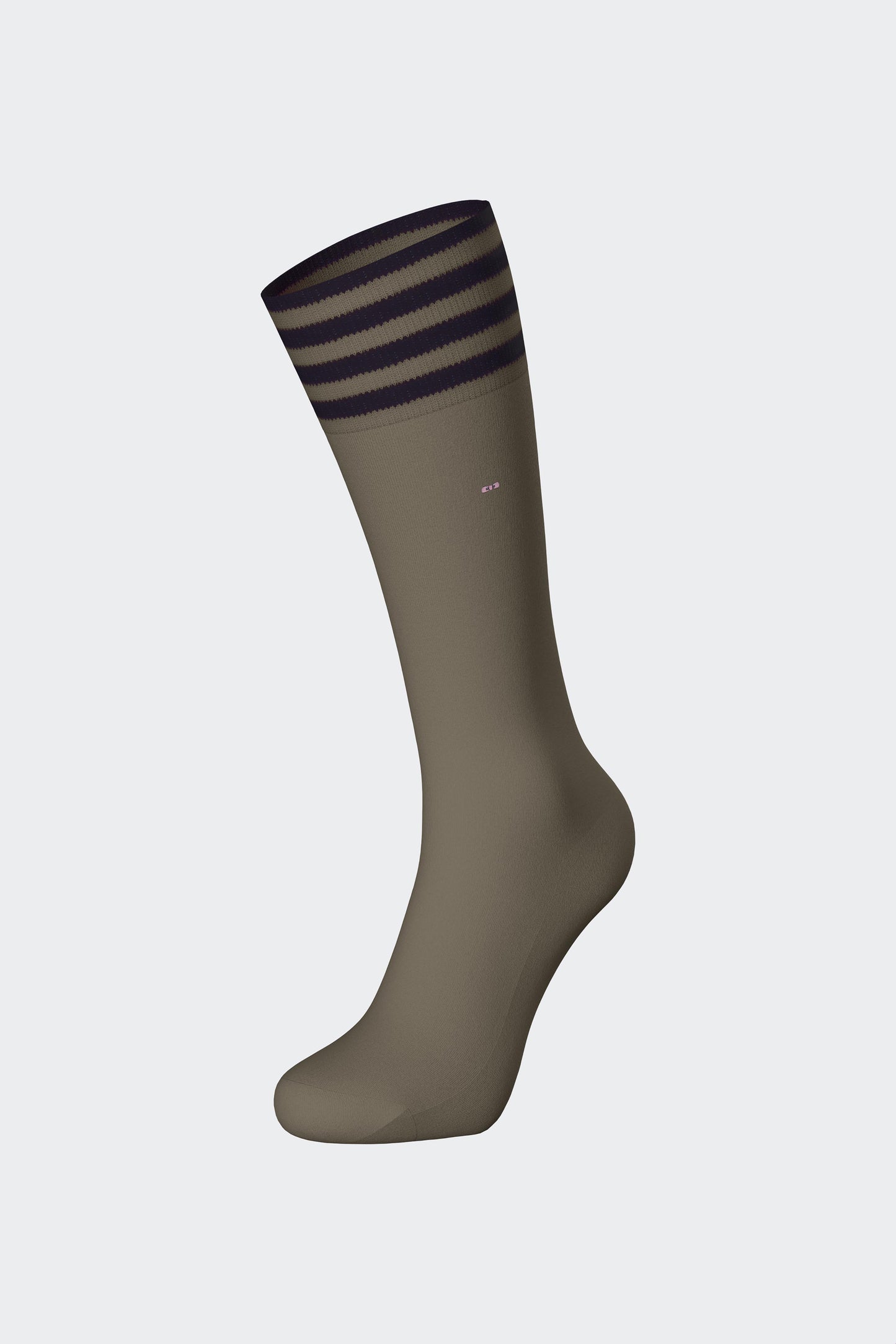 Pair of khaki cotton-blend socks with striped trim