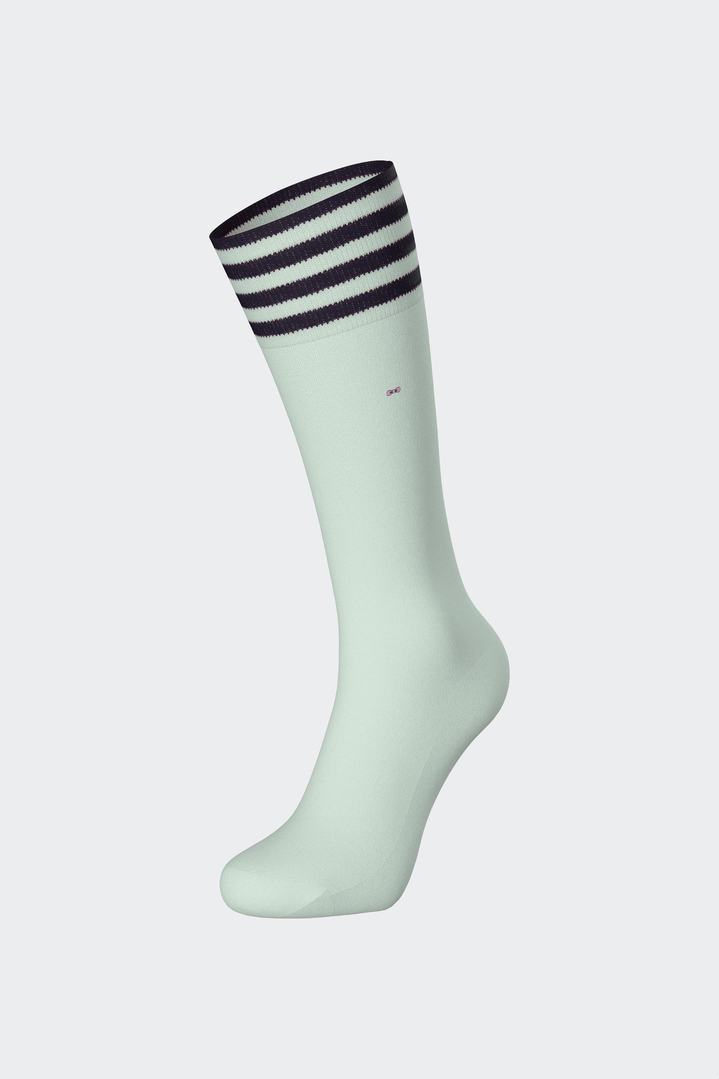 Pair of sea green cotton blend socks with striped trim