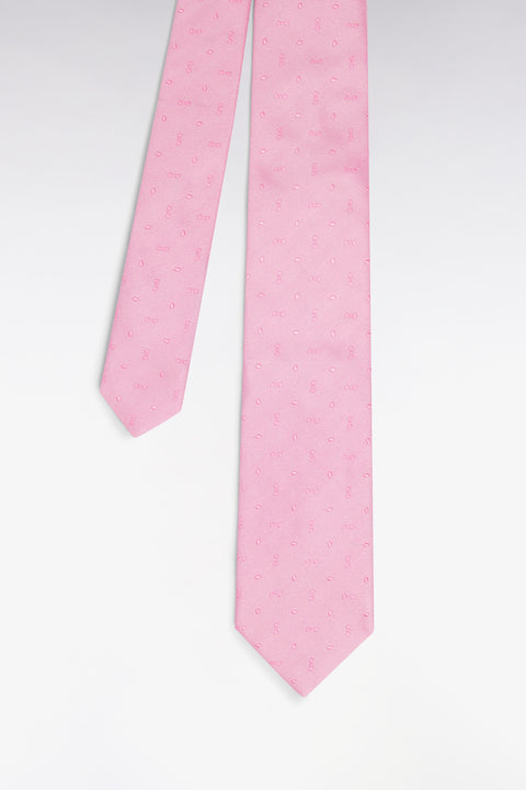 Cravate en soie rose à micromotifs nœuds papillon - Image 1