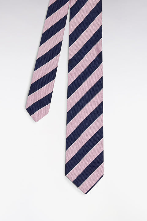 Cravate en soie rayée rose et marine - Image 1