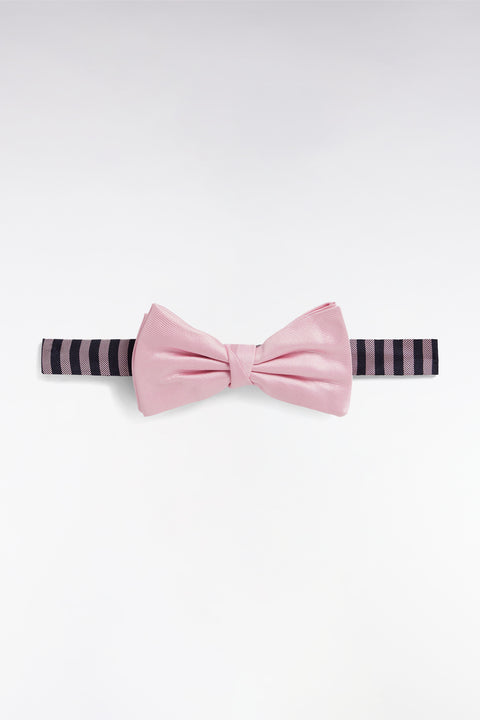 Noeud papillon en soie rose à collier rayé - Image 1