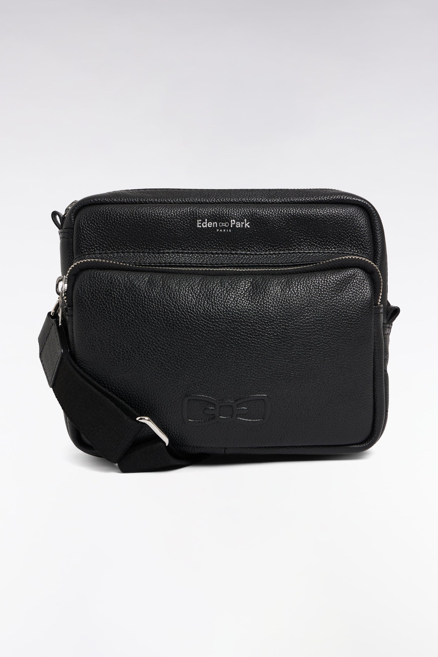 Black cowhide leather messenger bag