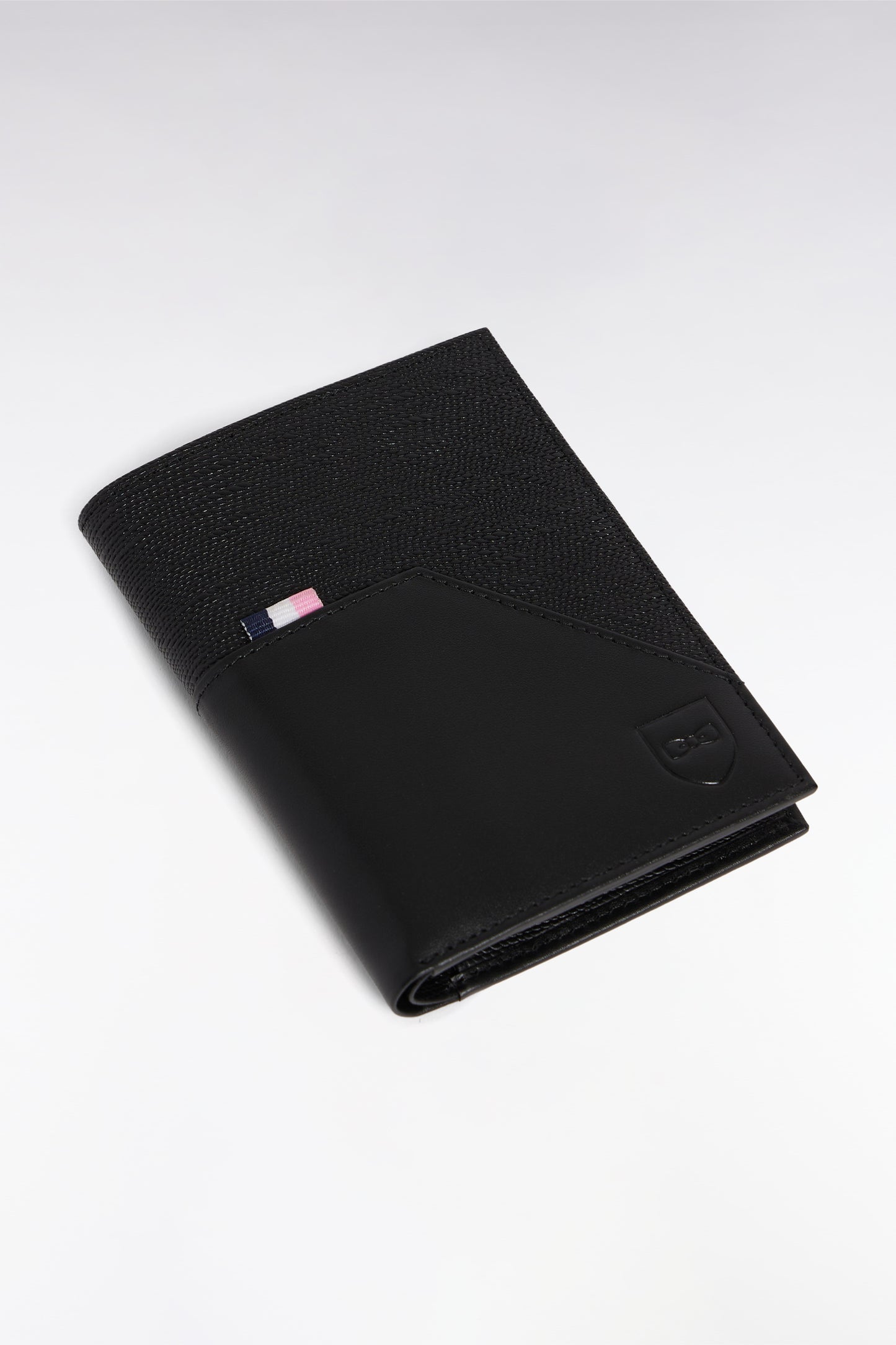 French dual-material format wallet in black leather