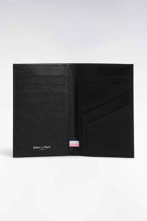 Two-material passport-sized wallet in black leather - Image 1