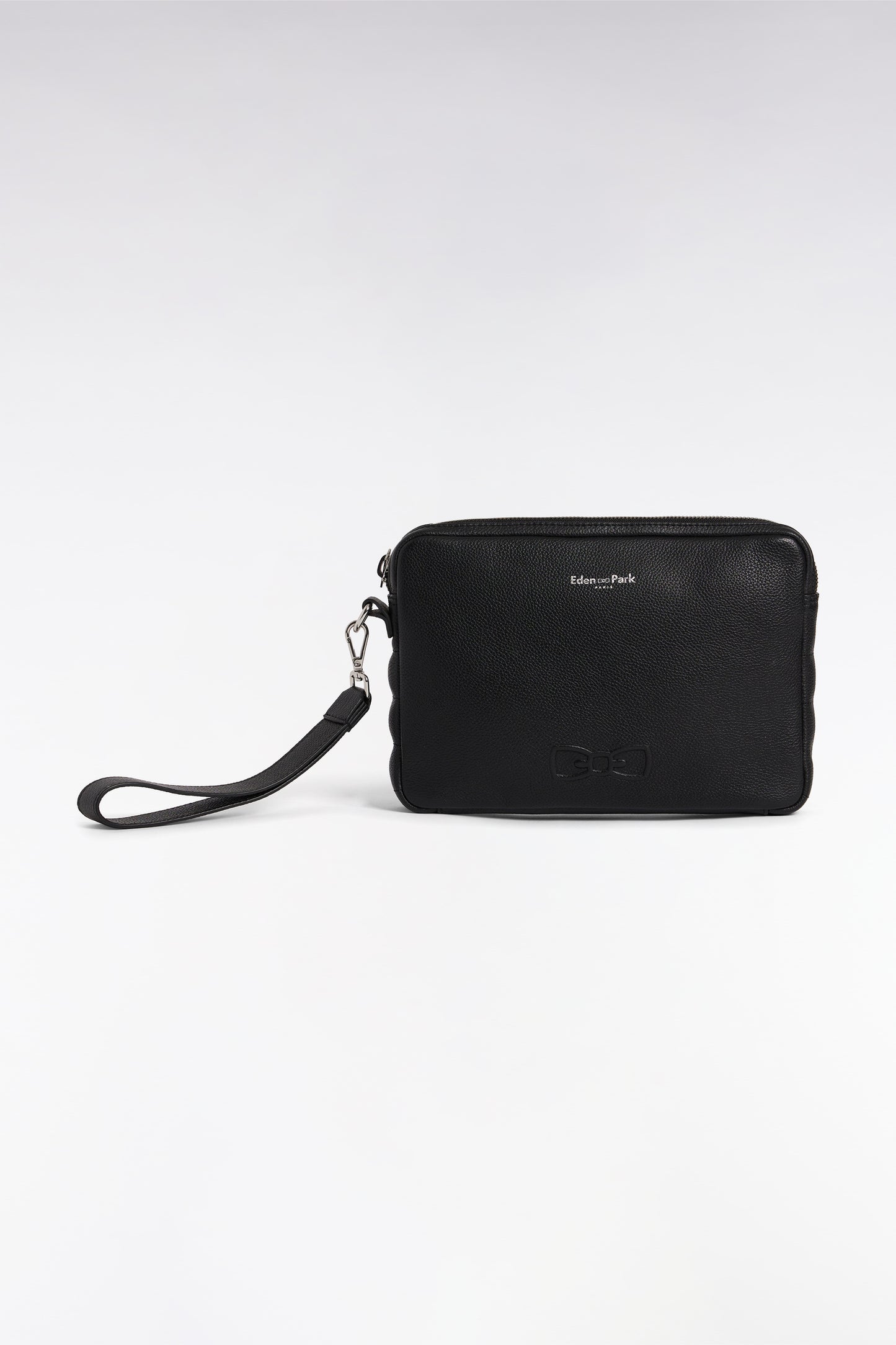 Pochette en cuir grainé noir