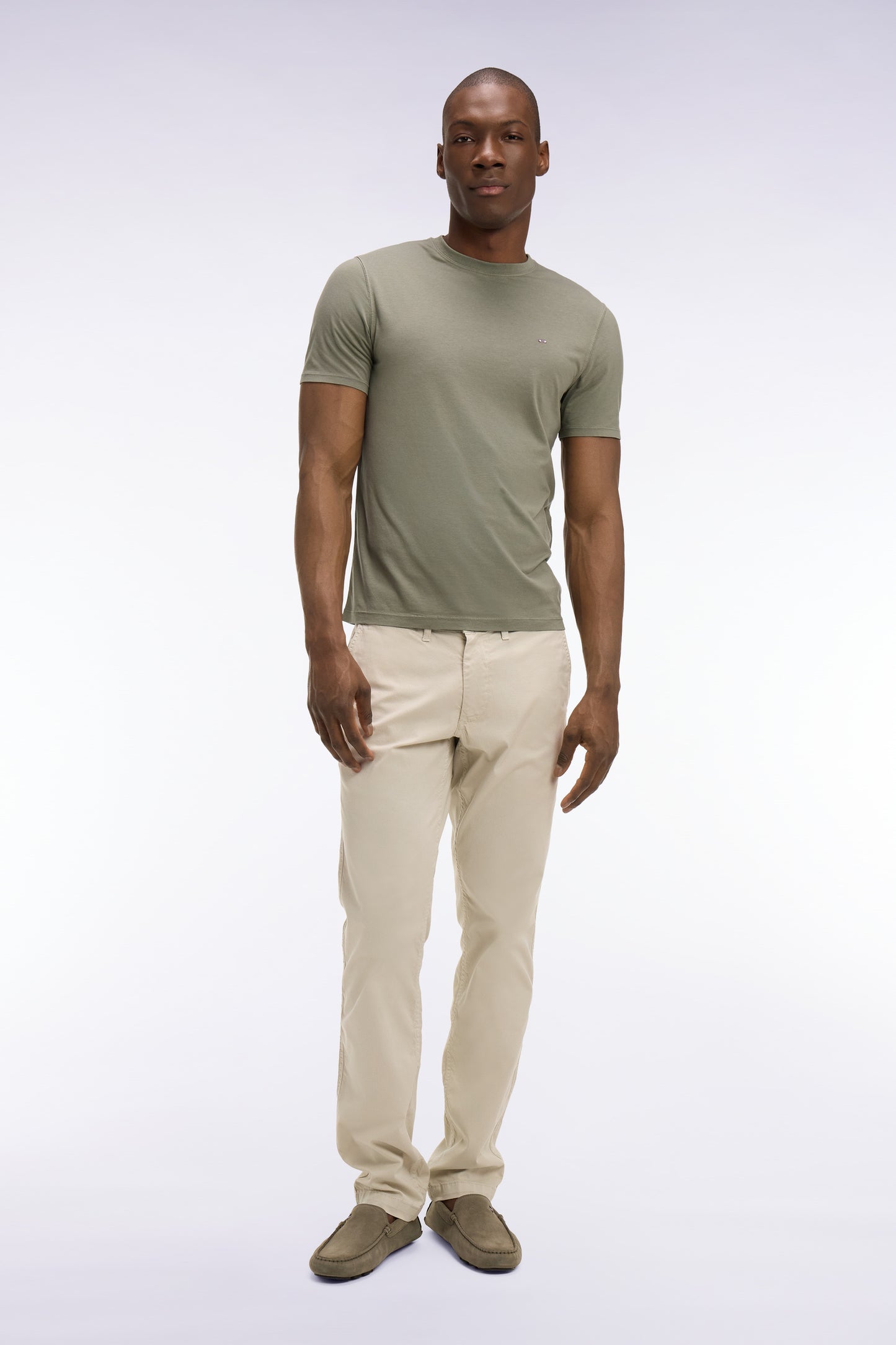 Pantalon chino regular en coton stretch beige