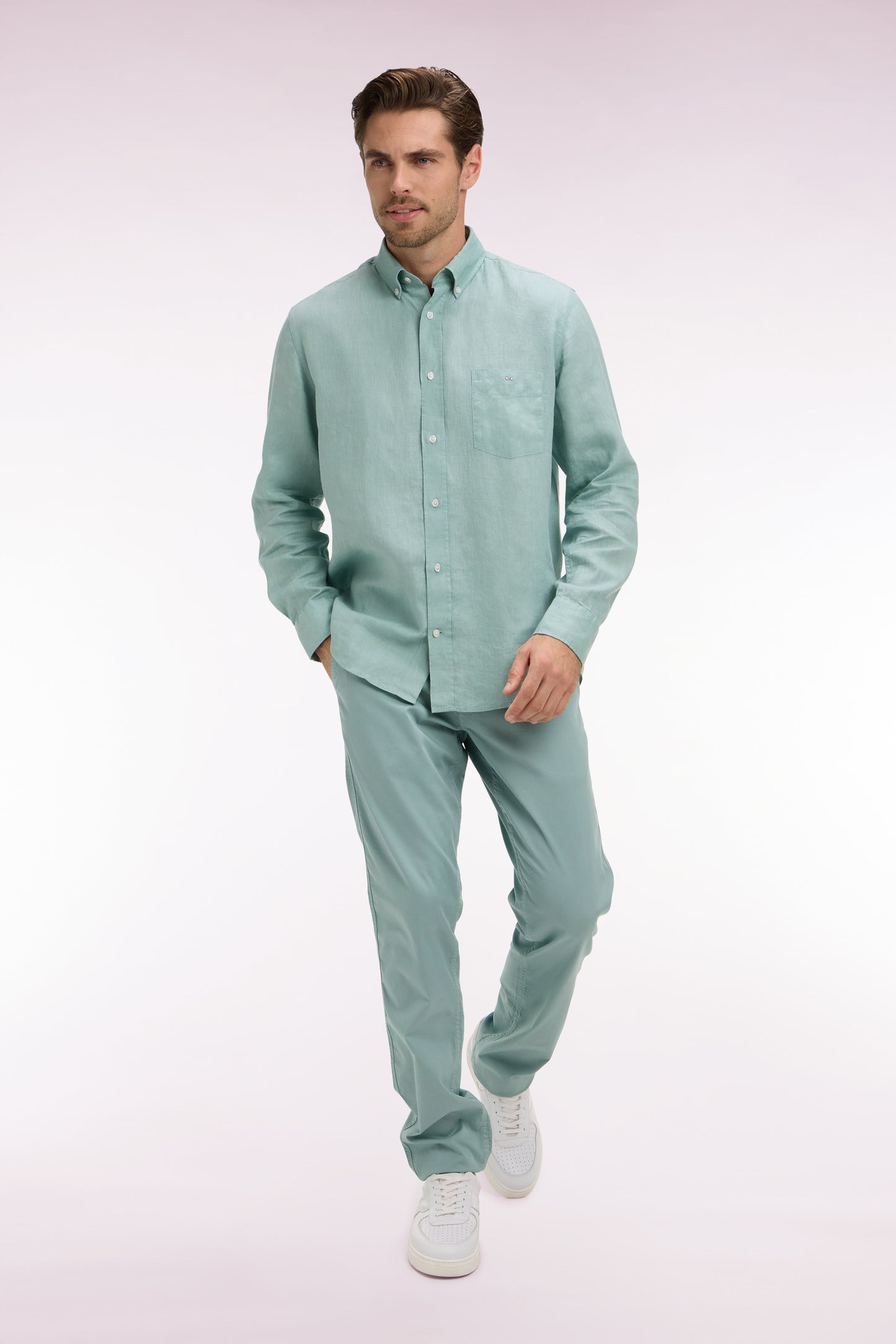 Pantalon chino regular en coton stretch vert d'eau