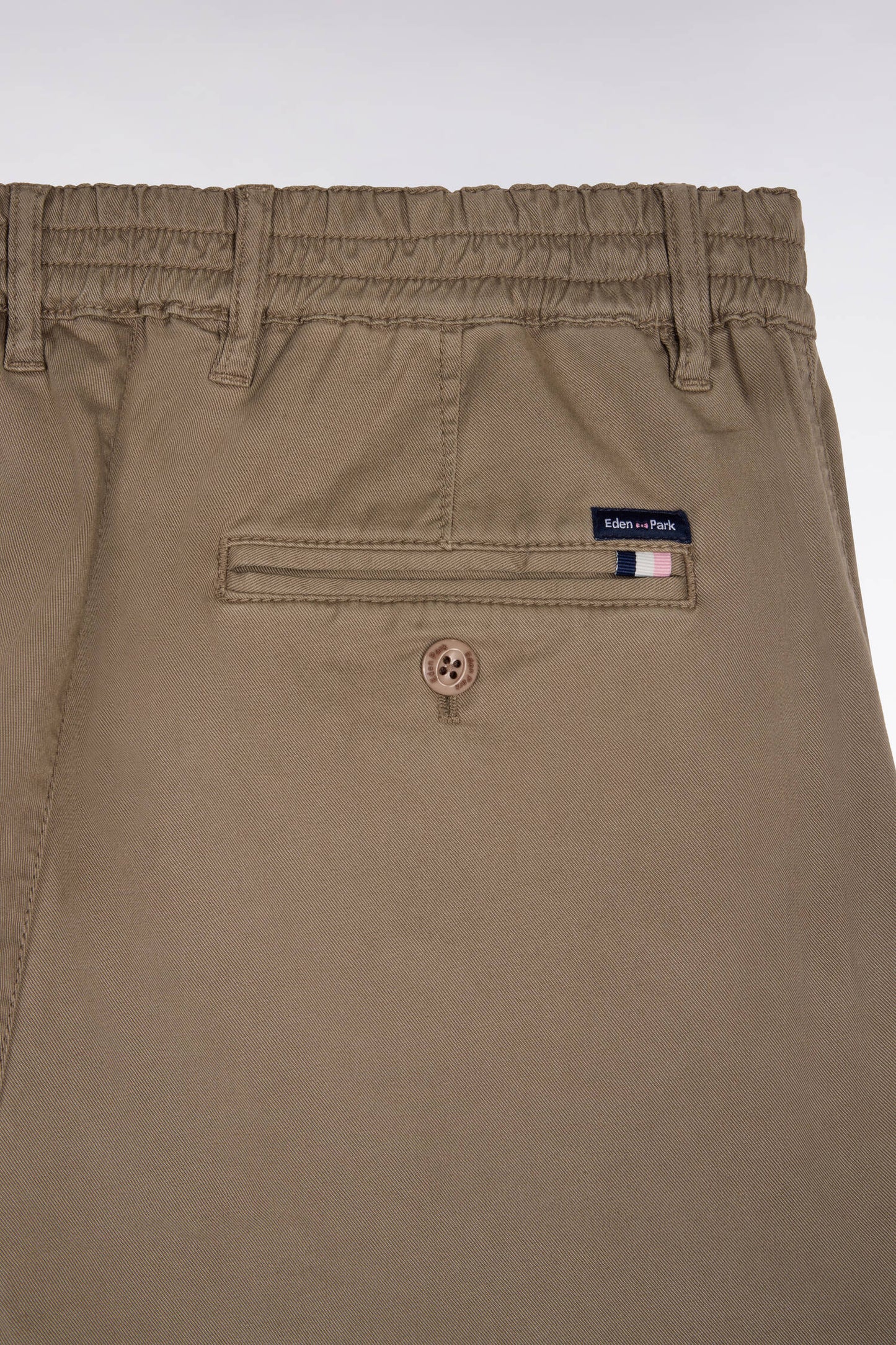 Pantalon chino taille élastique en coton et lyocell beige