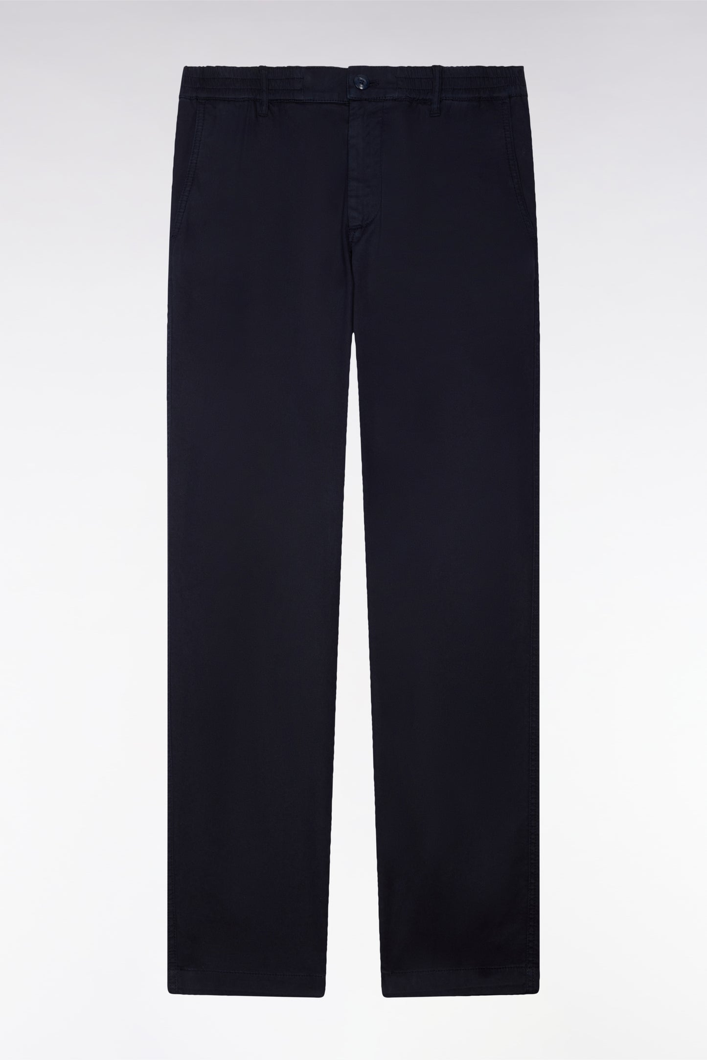 Pantalon chino taille élastique en coton et lyocell marine