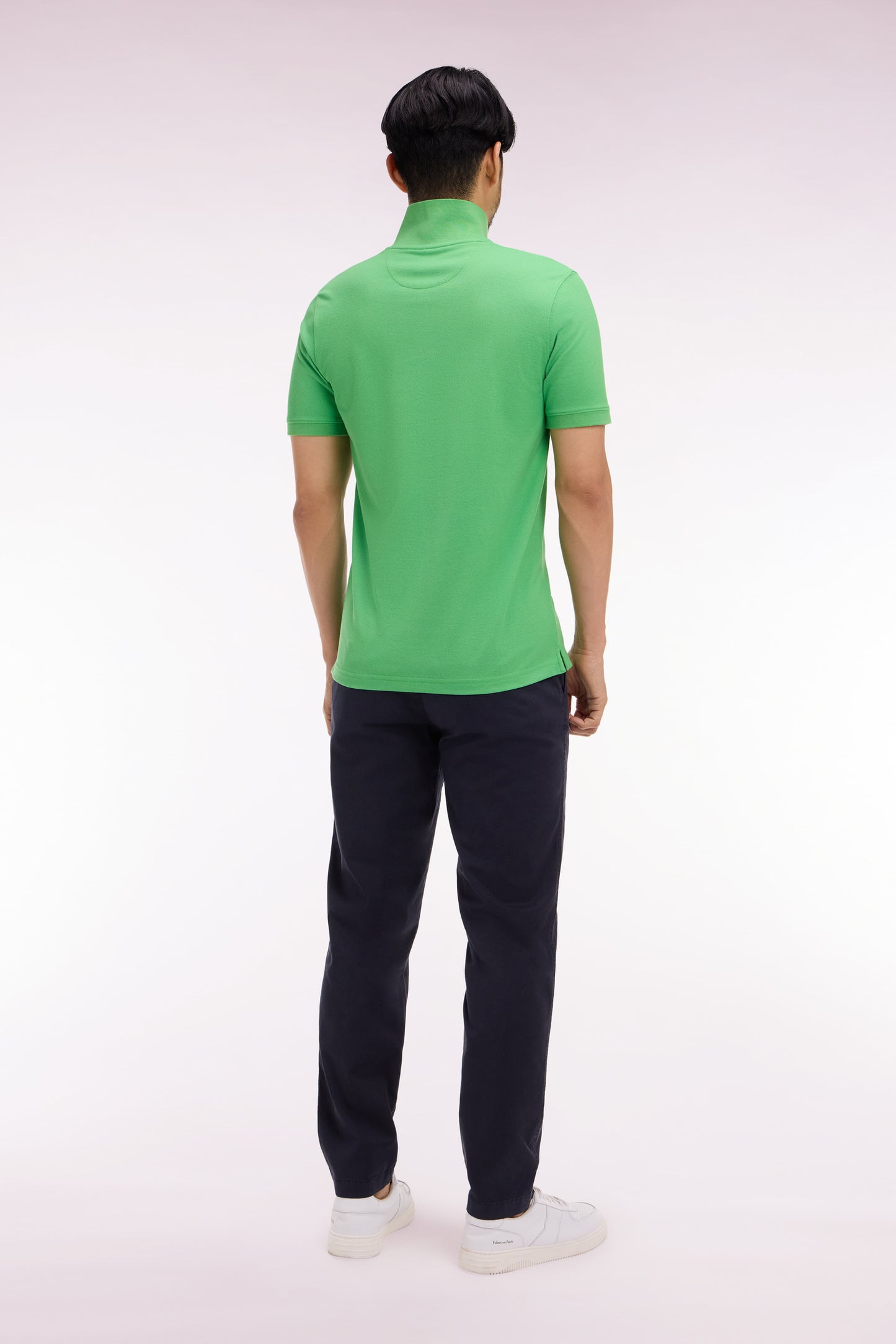 Pantalon chino taille élastique en coton et lyocell marine