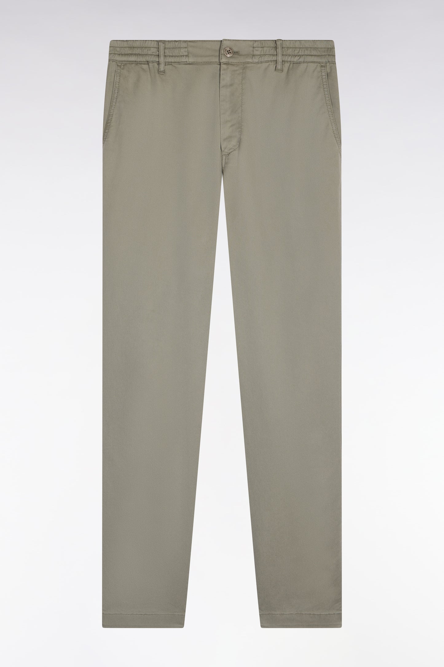 Pantalon chino taille élastique en coton et lyocell kaki