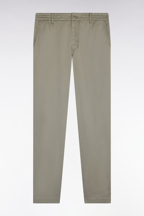 Pantalon chino taille élastique en coton et lyocell kaki - Image 2