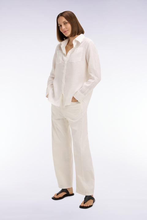 Jean coupe barrel en denim stretch blanc - Image 1