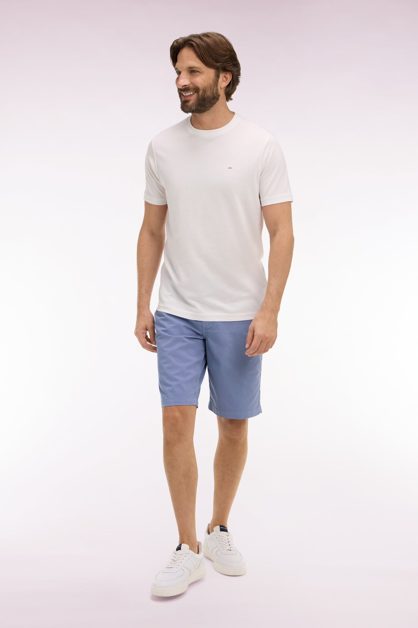 Chino Bermuda shorts in blue stretch gabardine