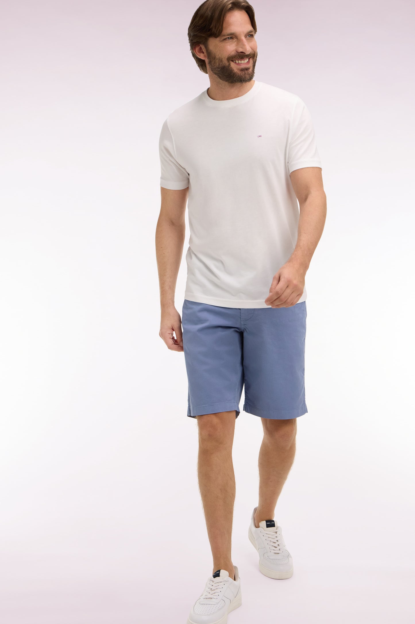 Chino Bermuda shorts in blue stretch gabardine