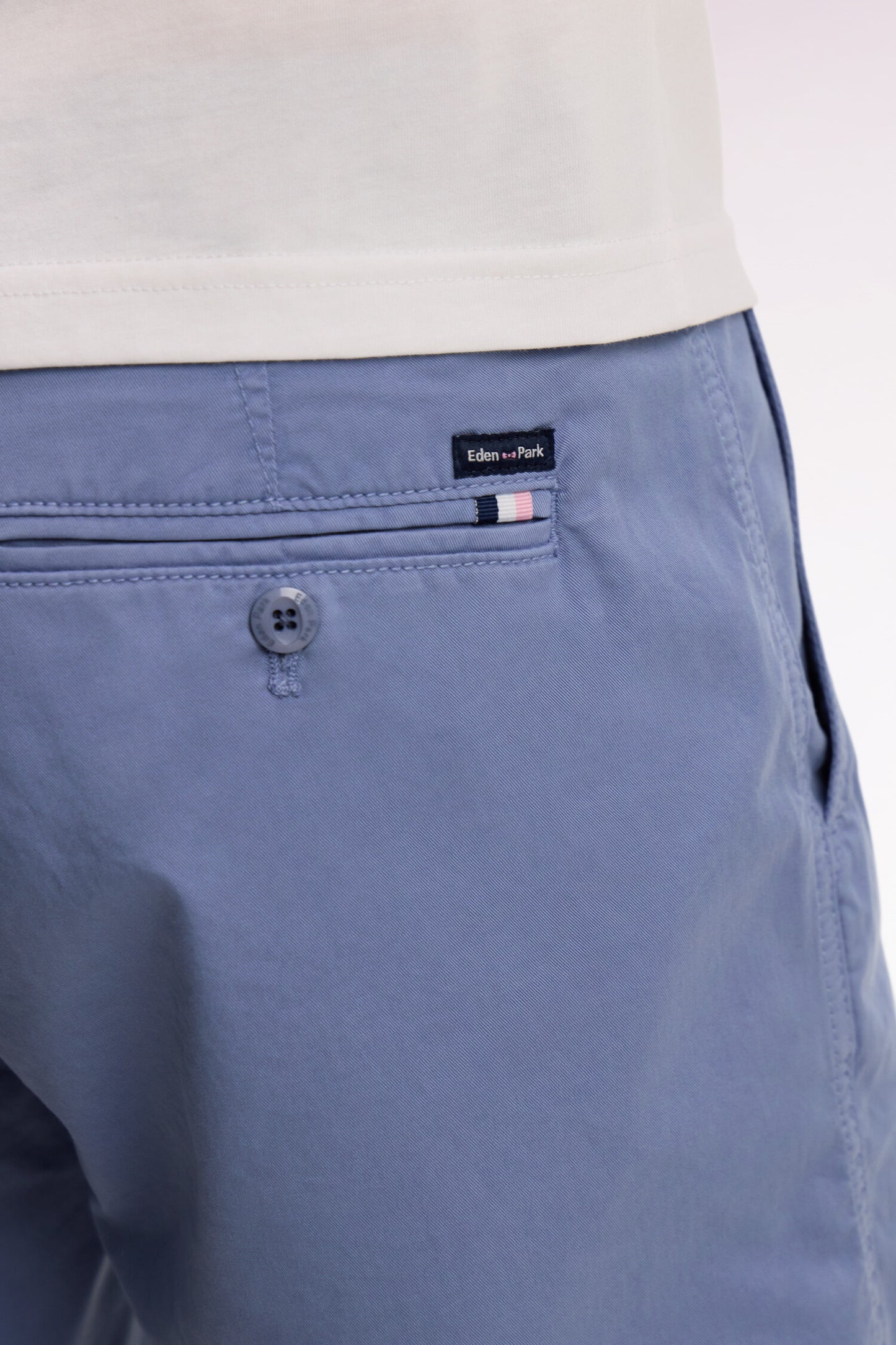 Chino Bermuda shorts in blue stretch gabardine