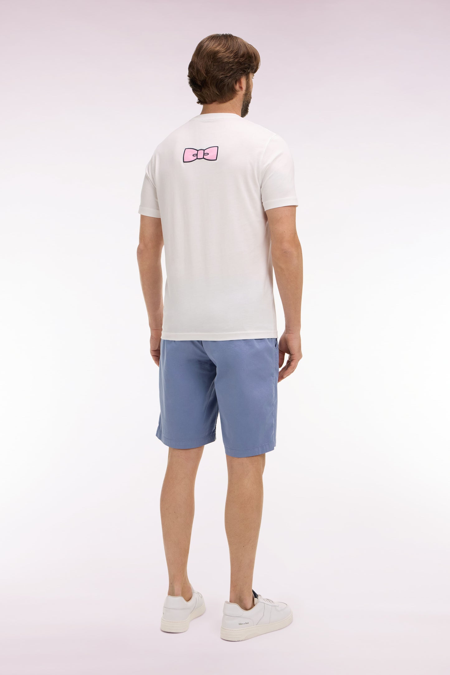 Chino Bermuda shorts in blue stretch gabardine