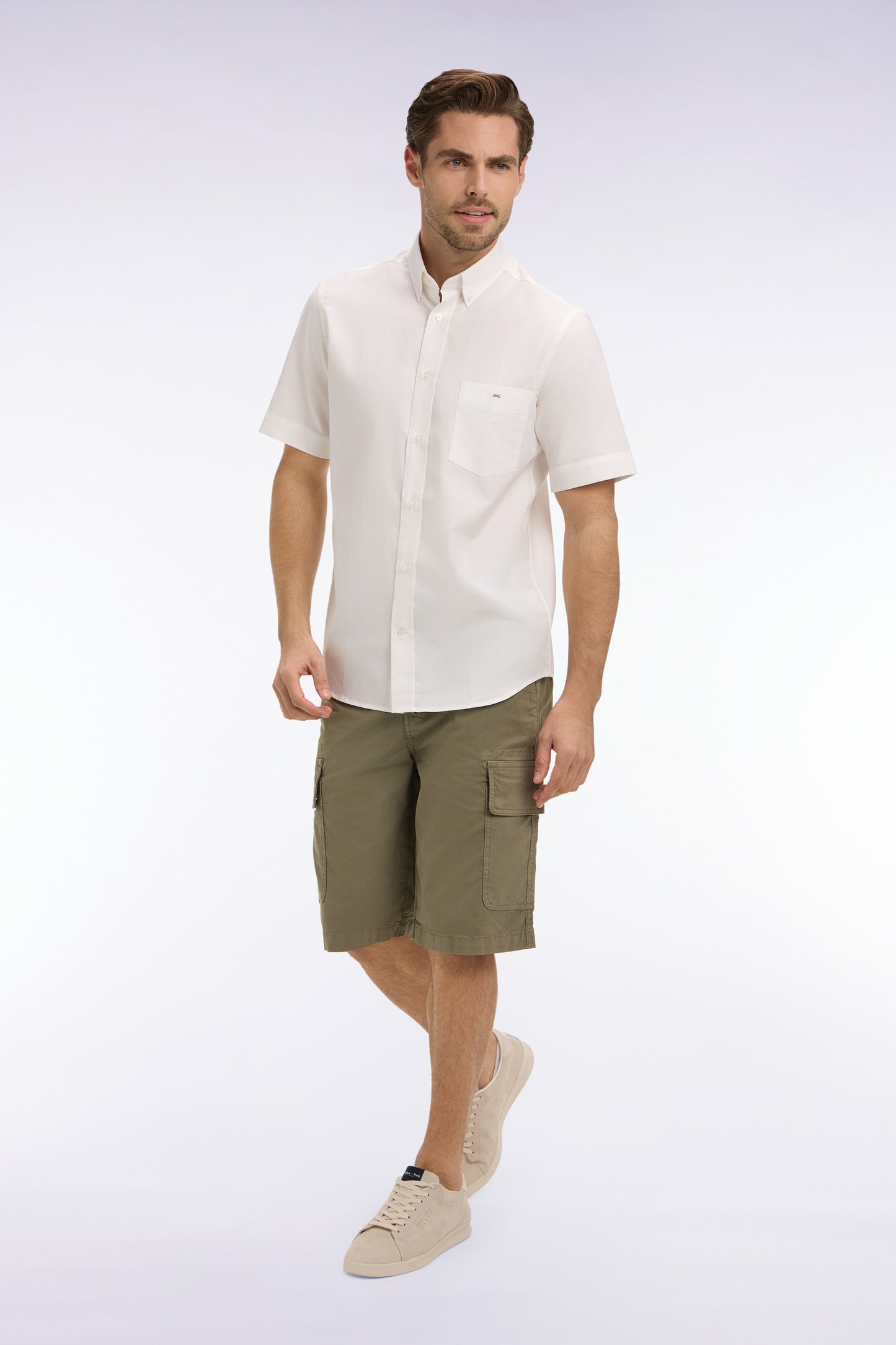 Khaki cotton cargo Bermuda shorts