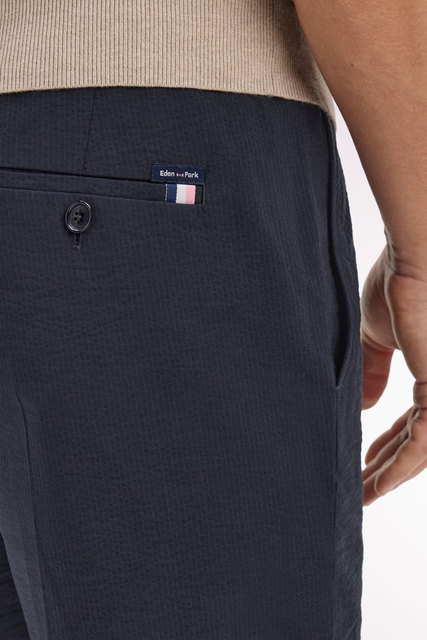 Pantalon en coton seersucker marine coupe Modern