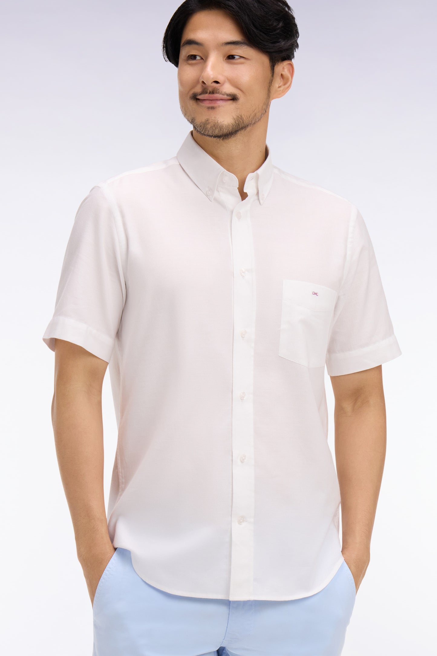 Chemise à manches courtes en piqué coton blanc