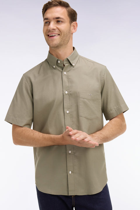 Short-sleeved khaki cotton piqué shirt - Image 1